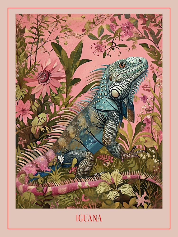 Floral Animal Painting Iguana 2 Poster