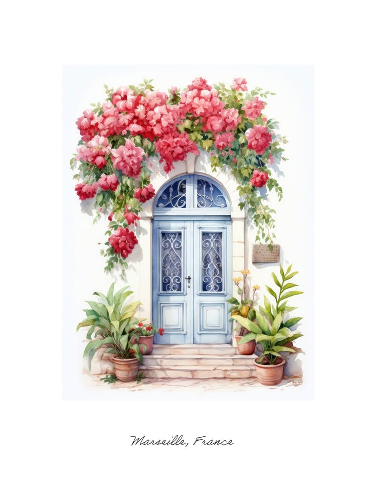 Marseille, France   Mediterranean Doors Watercolour Painting 4 Poster