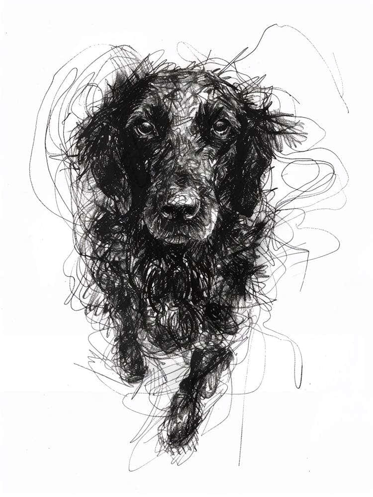 Flat Coated Retriever Dog Line Sketch  2