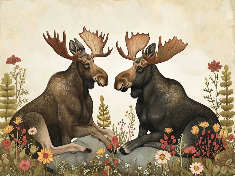 Floral Animal Illustration Moose 4