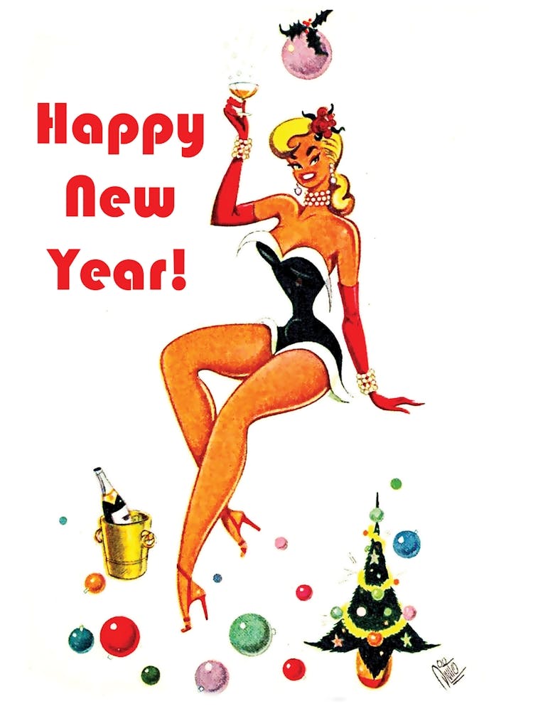 Happy New Year, Pinup Girl With A Champagne Glass