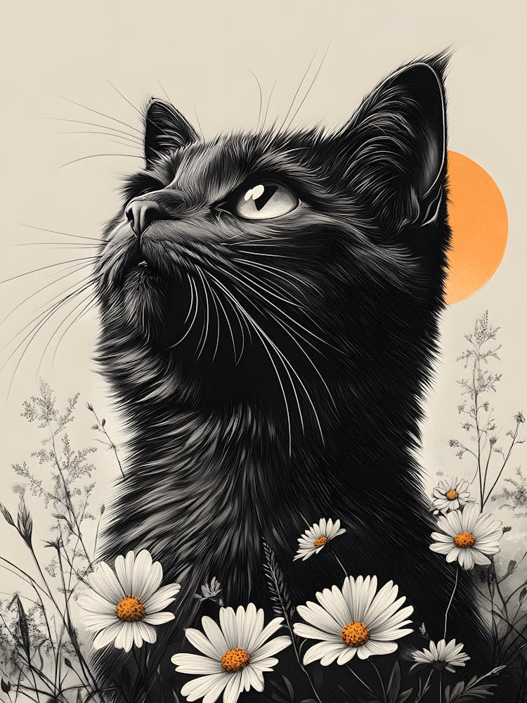 Black Cat In Daisies