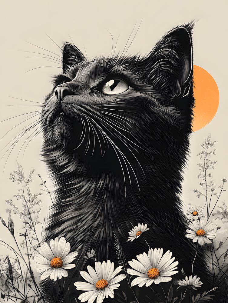 Black Cat In Daisies