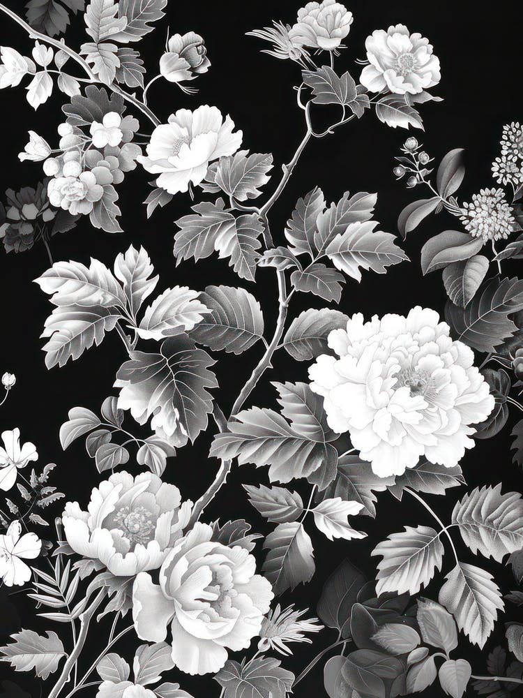 Great Japan Hokusai Monochrome Flowers 1314