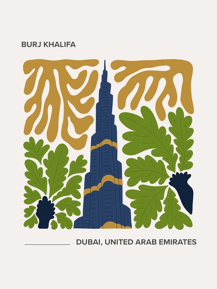 Burj Khalifa   Dubai, United Arab Emirates, Warm Colours Illustration Travel Poster 2