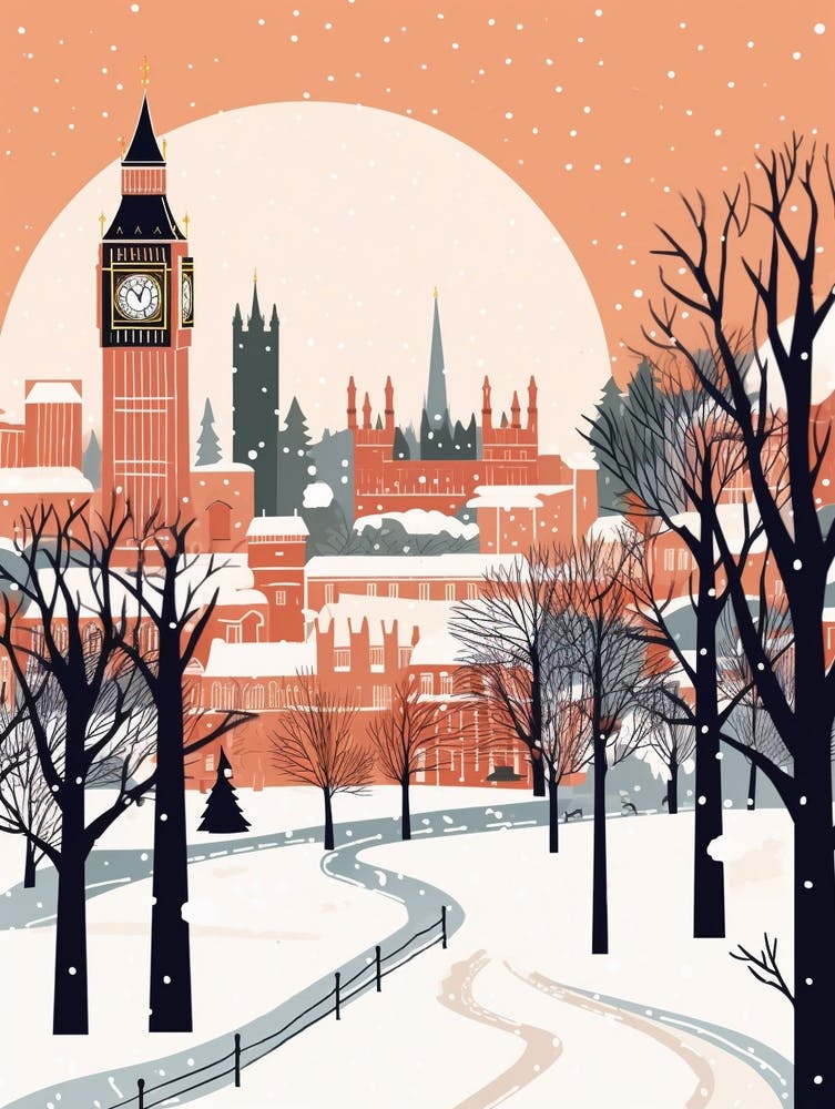 Retro Winter Illustration London United Kingdom
