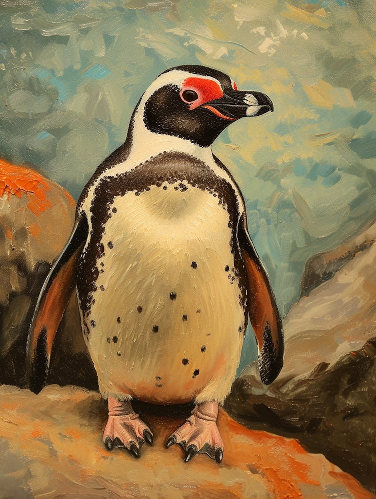 African Penguin Signy Island Oil Painting 1