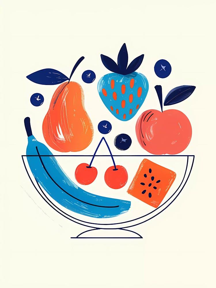 Vibrant Minimalist Fruit Bowl Abstract Illustration Art (1)