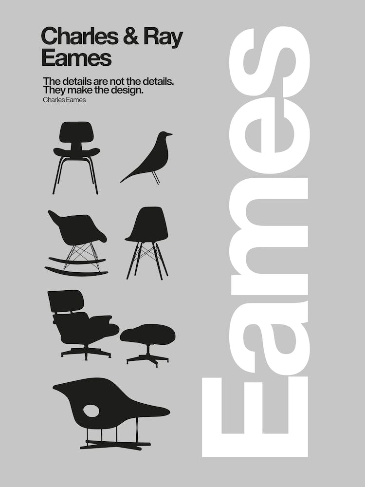 Eames Chairs and bird print, Modern Industrial design, Bauhaus poster, Helvetica Minimalist Furniture Digital, Unique Home decor