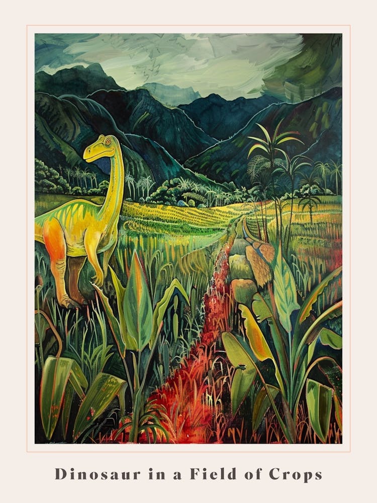 Dinosaur In A Field Of Crops Painting 1 Poster