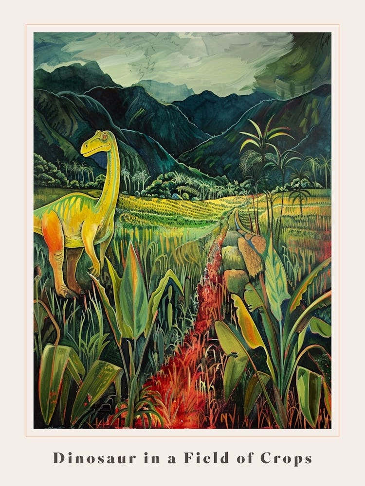 Dinosaur In A Field Of Crops Painting 1 Poster