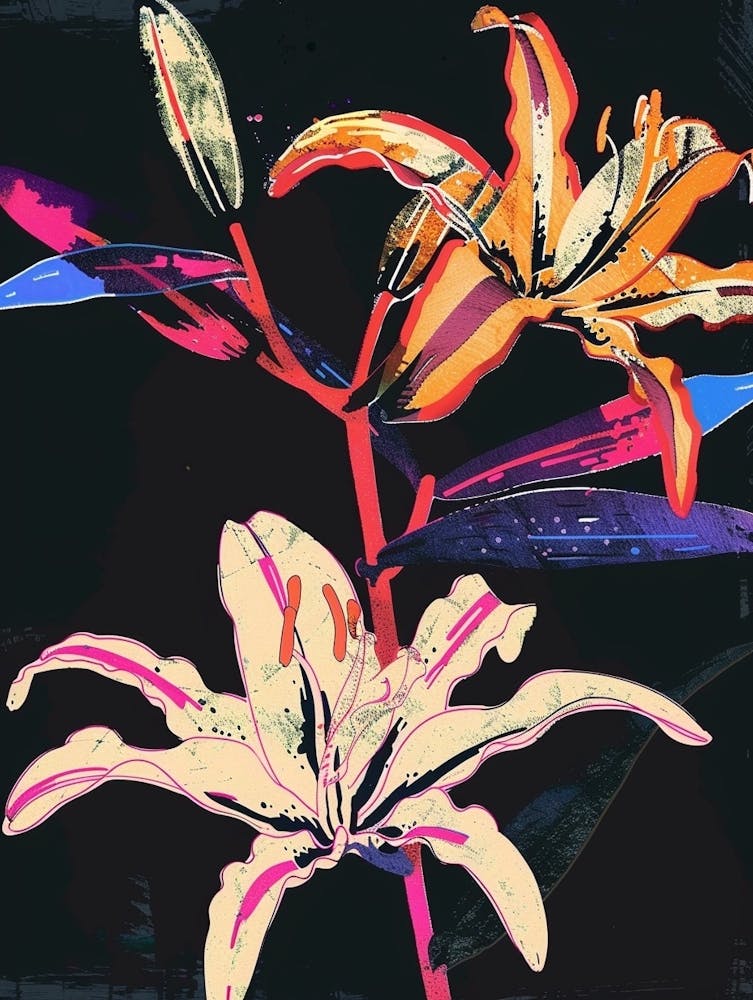 Neon Flowers On Black Lily 2