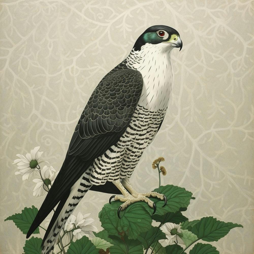 Ohara Koson Inspired Bird Painting Falcon 2 Square