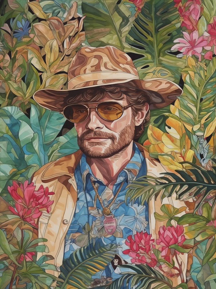Floral Handpainted Portrait Of Indiana Jones 1