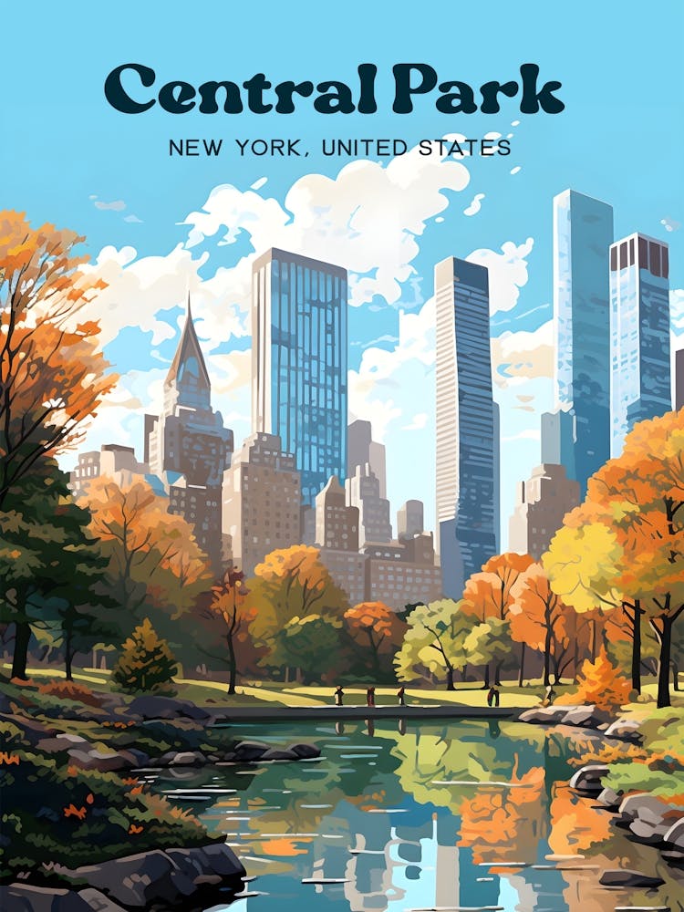 Central Park New York Autumn Travel Illustration