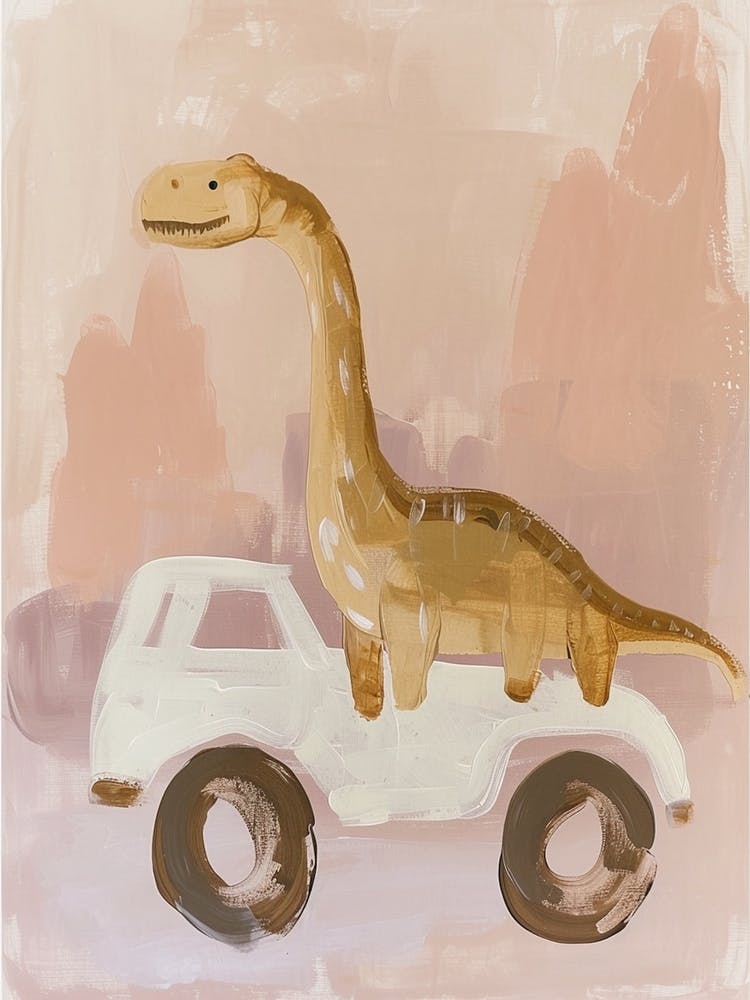 Dinosaur & A Car Muted Pastels 1