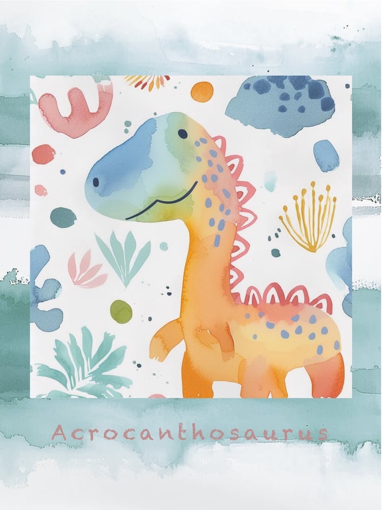 Cute Acrocanthosaurus Dinosaur Watercolour Style 2 Poster