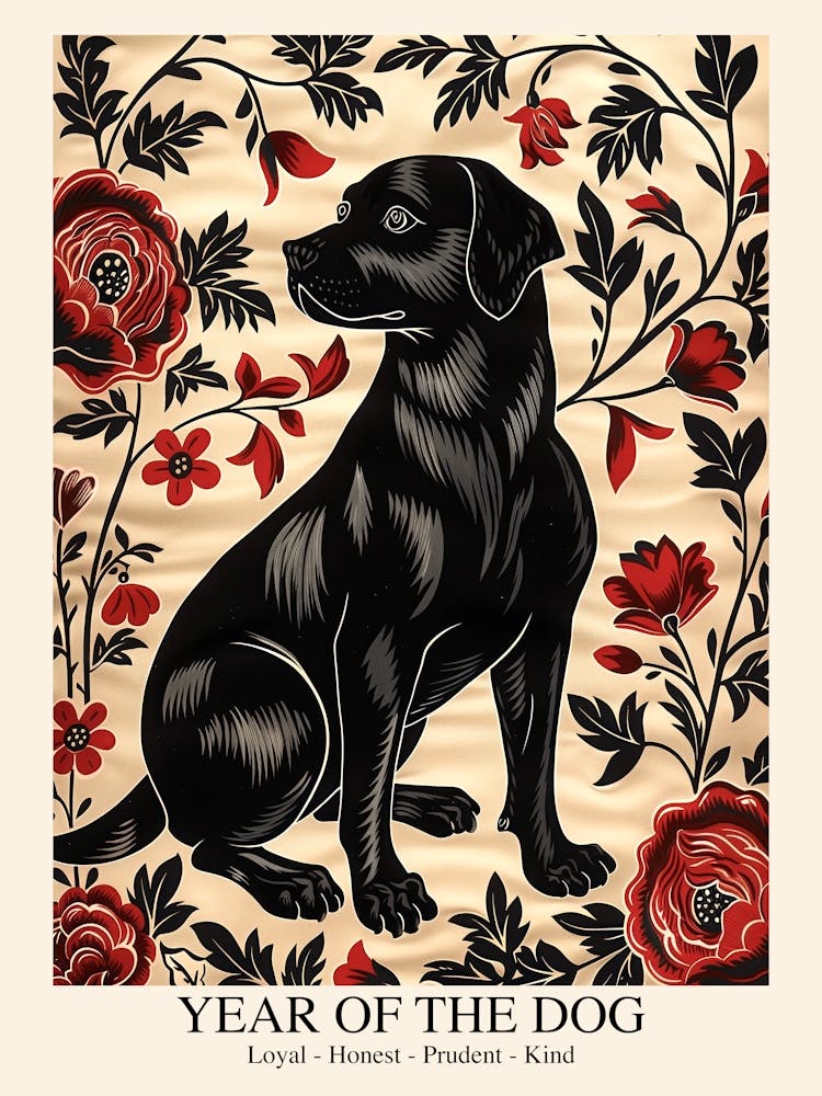 Chinese Lunar Year Of The Dog Black 2 William Morris Style