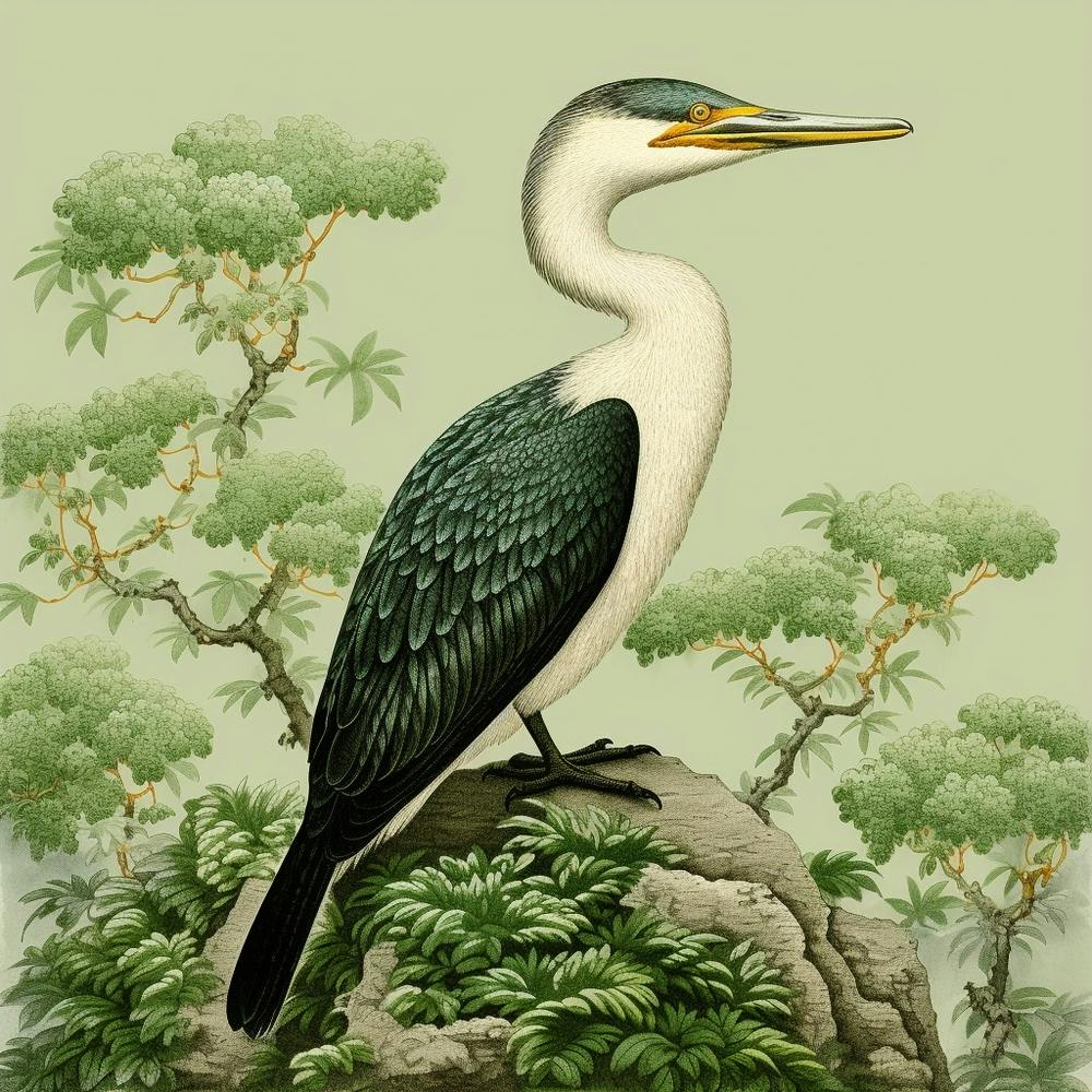 Ohara Koson Inspired Bird Painting Cormorant 3 Square