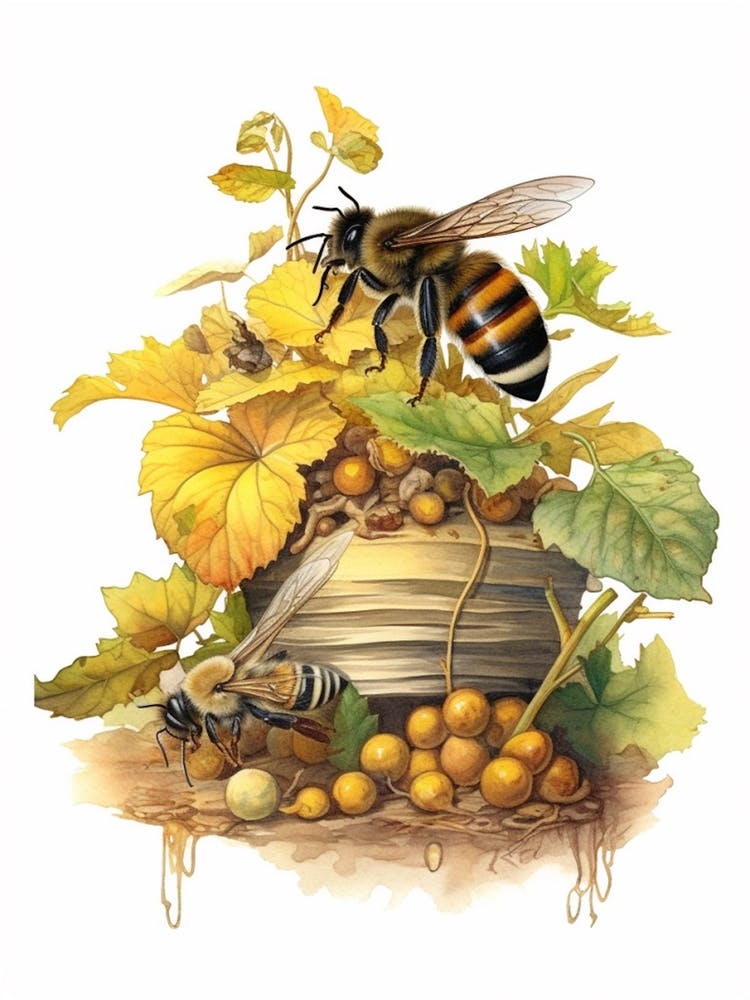 Western Bumble Bee Beehive Watercolour Illustration 4