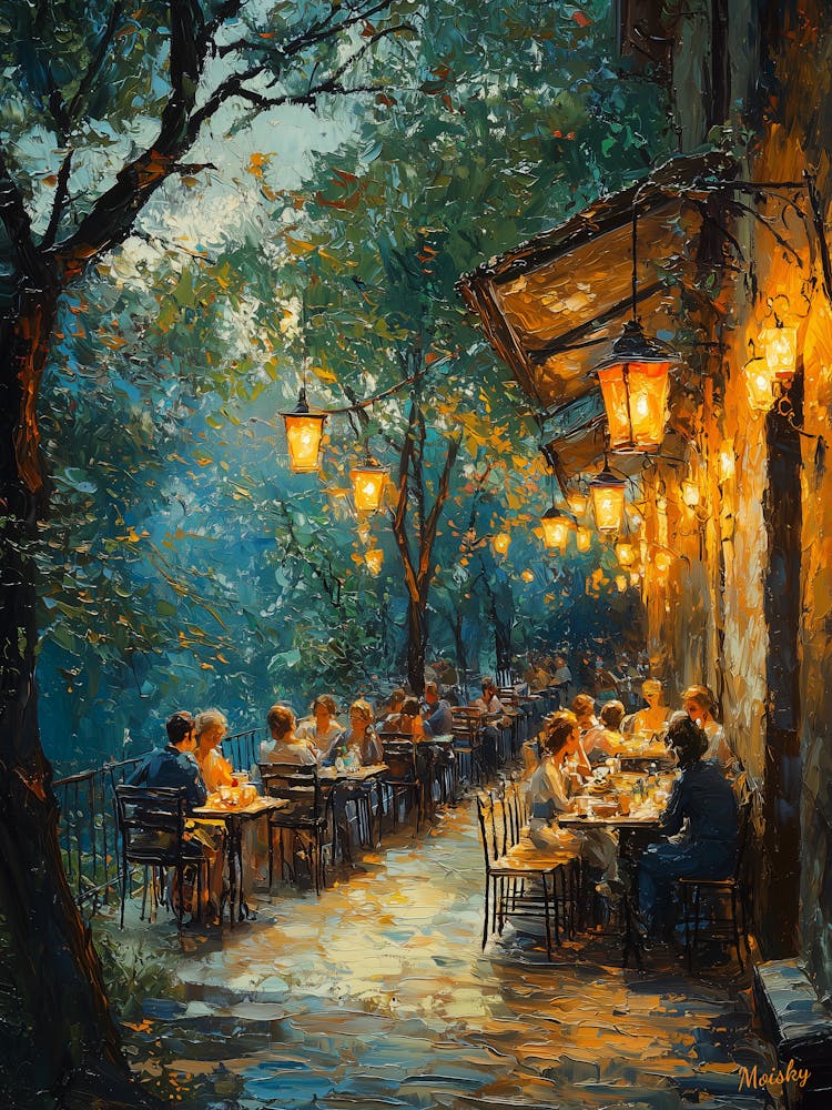 Restaurant At Night, Impressionist Oil Painting – Inspired by van Gogh