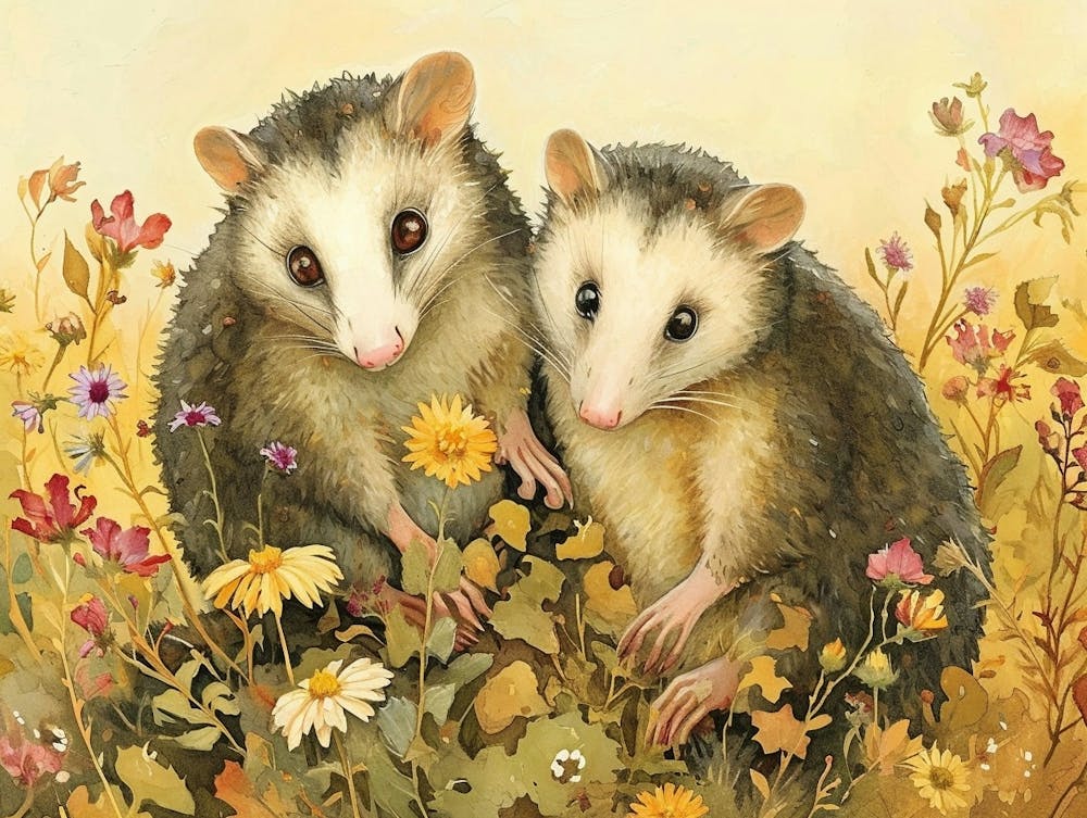 Floral Animal Illustration Opossum 4