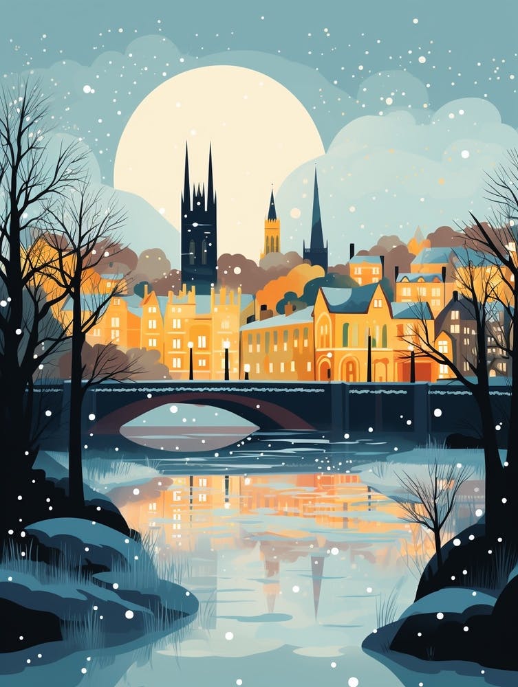 Winter Travel Night Illustration Richmond England 2