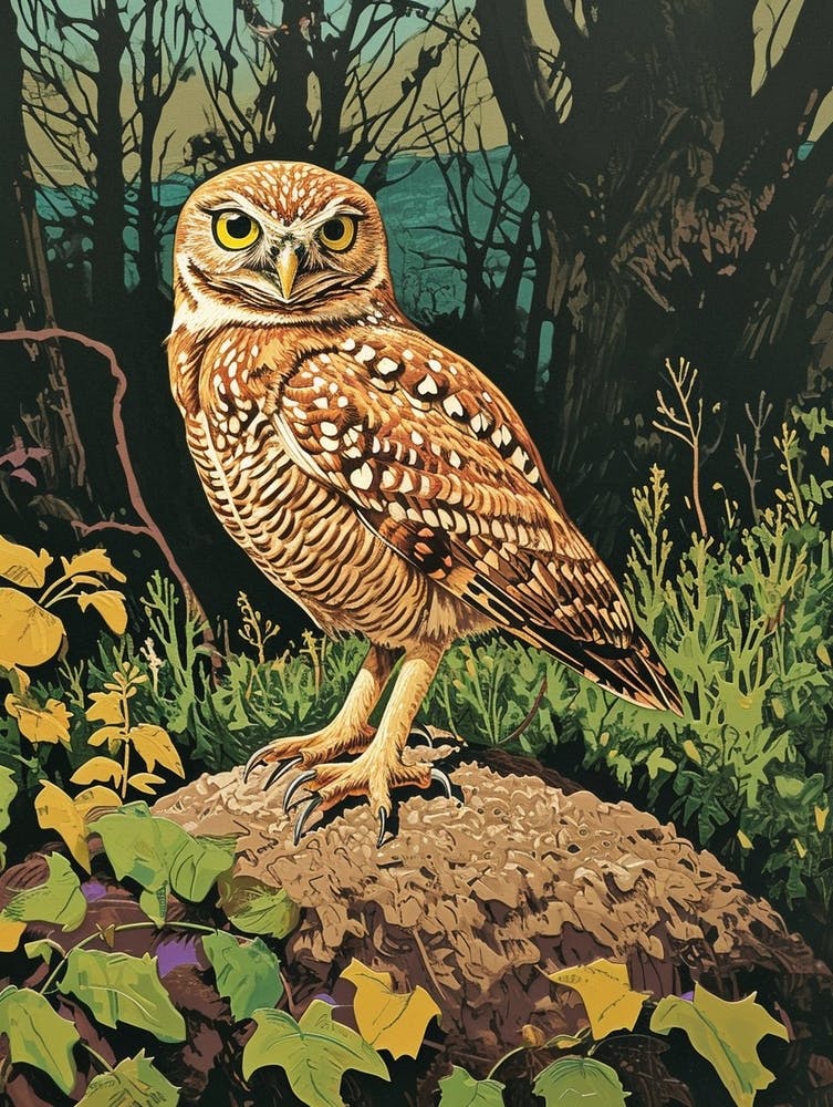 Burrowing Owl Relief Illustration 4