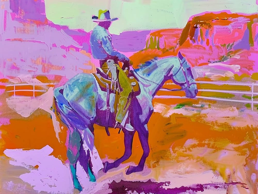 Neon Cowboy In Red Rock Canyon Nevada 2 Painting