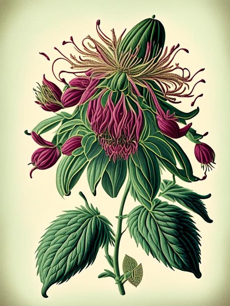 Bee Balm Wildflower Vintage Botanical 2