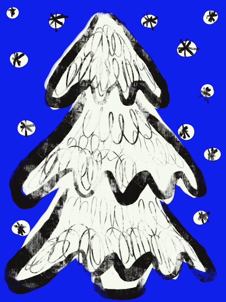 Christmas Tree And Snow (Blue)