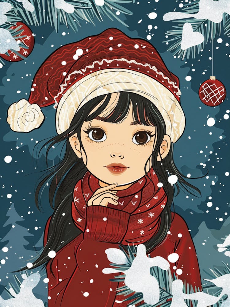 Christmas Girl In Santa Hat