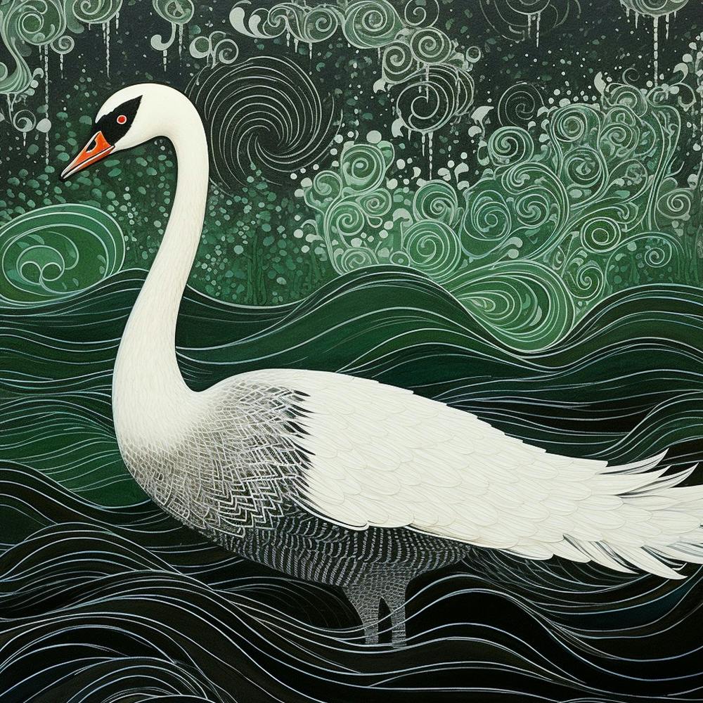 Ohara Koson Inspired Bird Painting Swan 1 Square