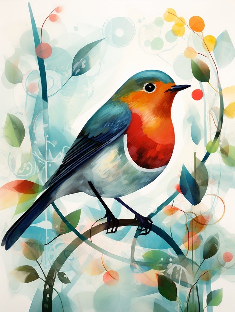 Bird Painting Collage European Robin 3