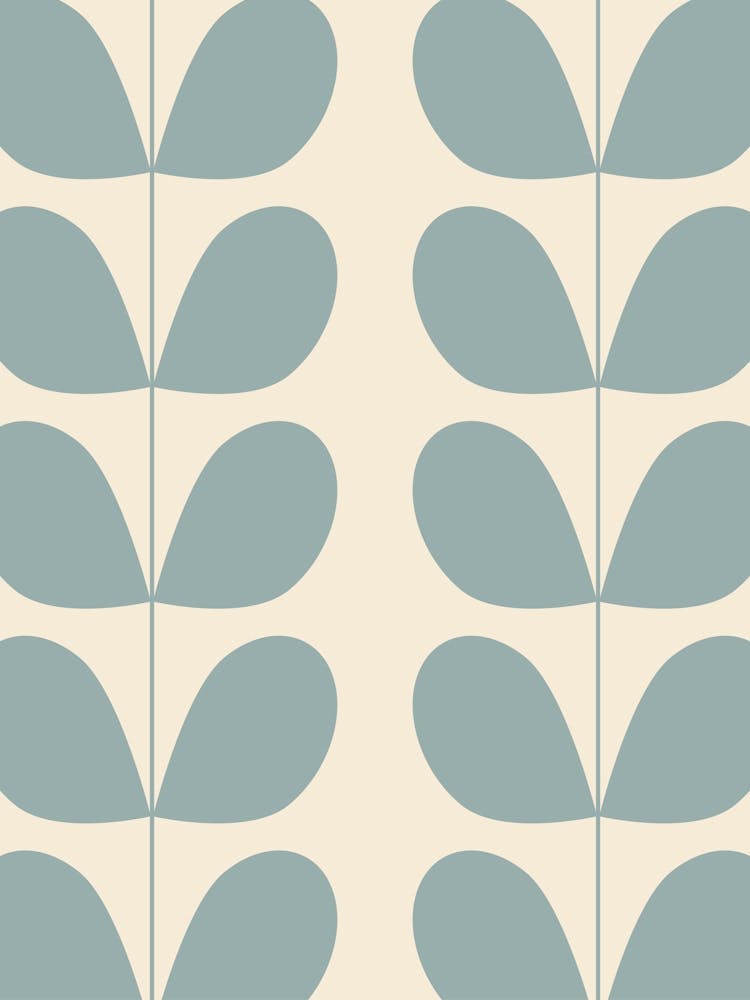 Mid Century Modern Leaf Print Blue