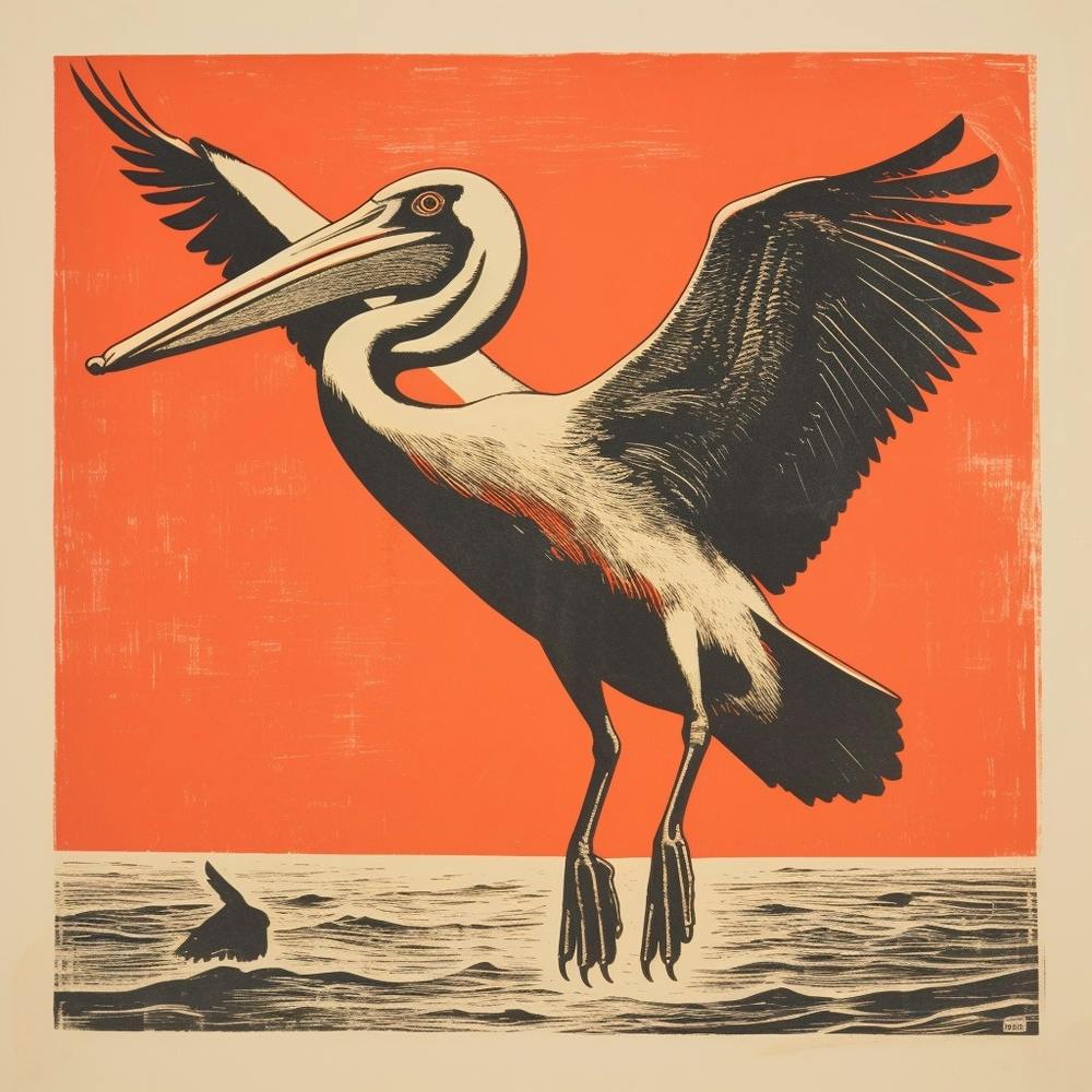 Retro Bird Lithograph Pelican 1