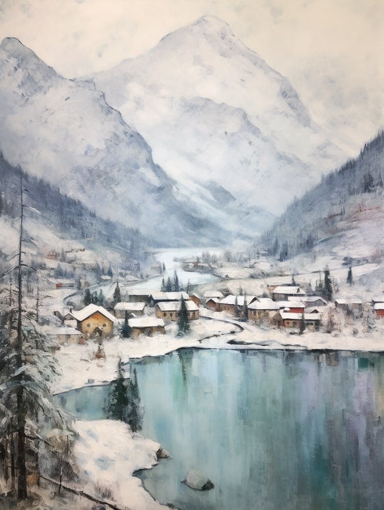 Vintage-Wintergemälde Banff Kanada 3