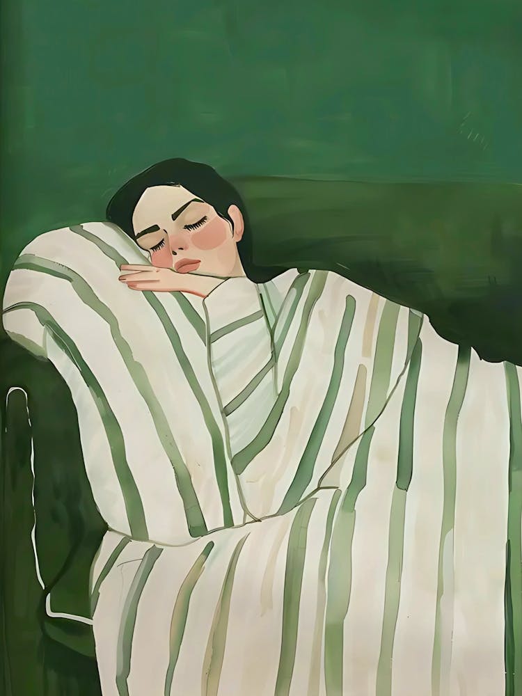 Abstract Art Girl Sleeping In Bed Emerald Poster