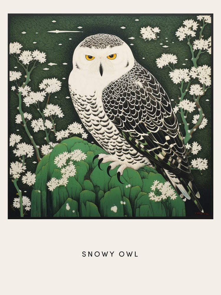 Ohara Koson Inspired Bird Painting Snowy Owl 1 Poster