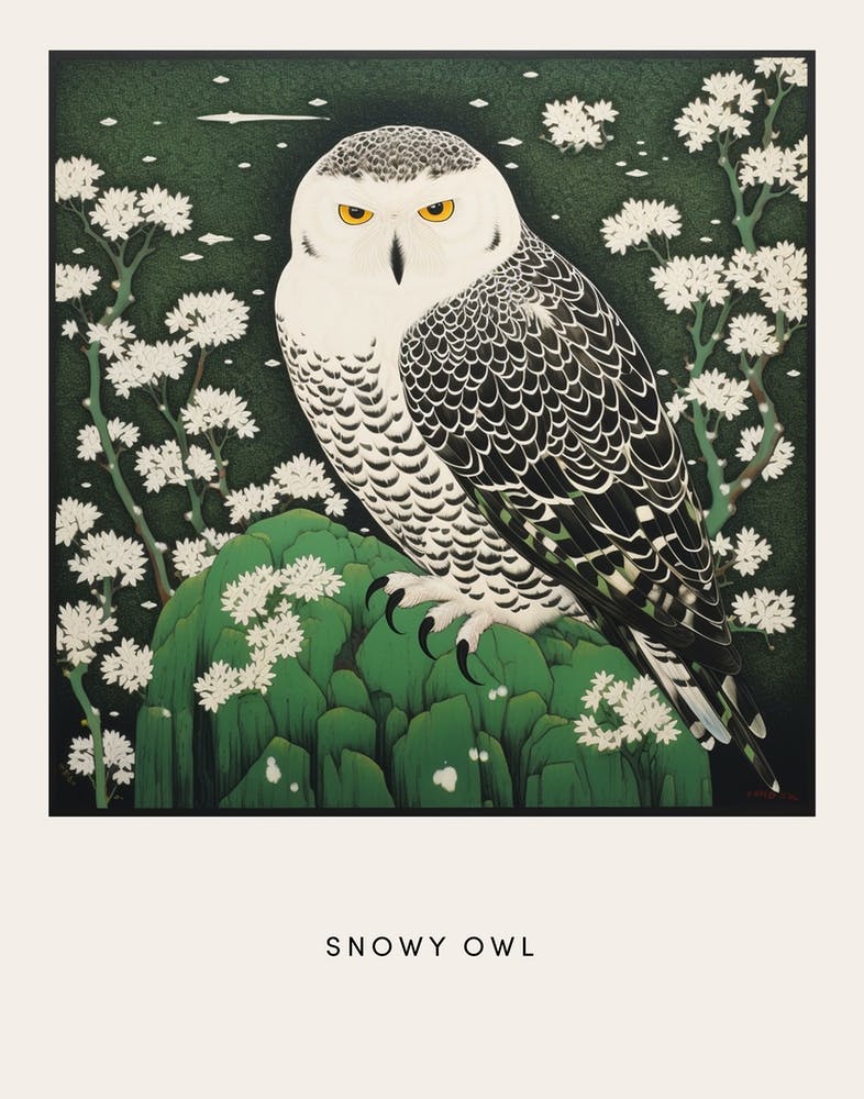 Ohara Koson Inspired Bird Painting Snowy Owl 1 Poster