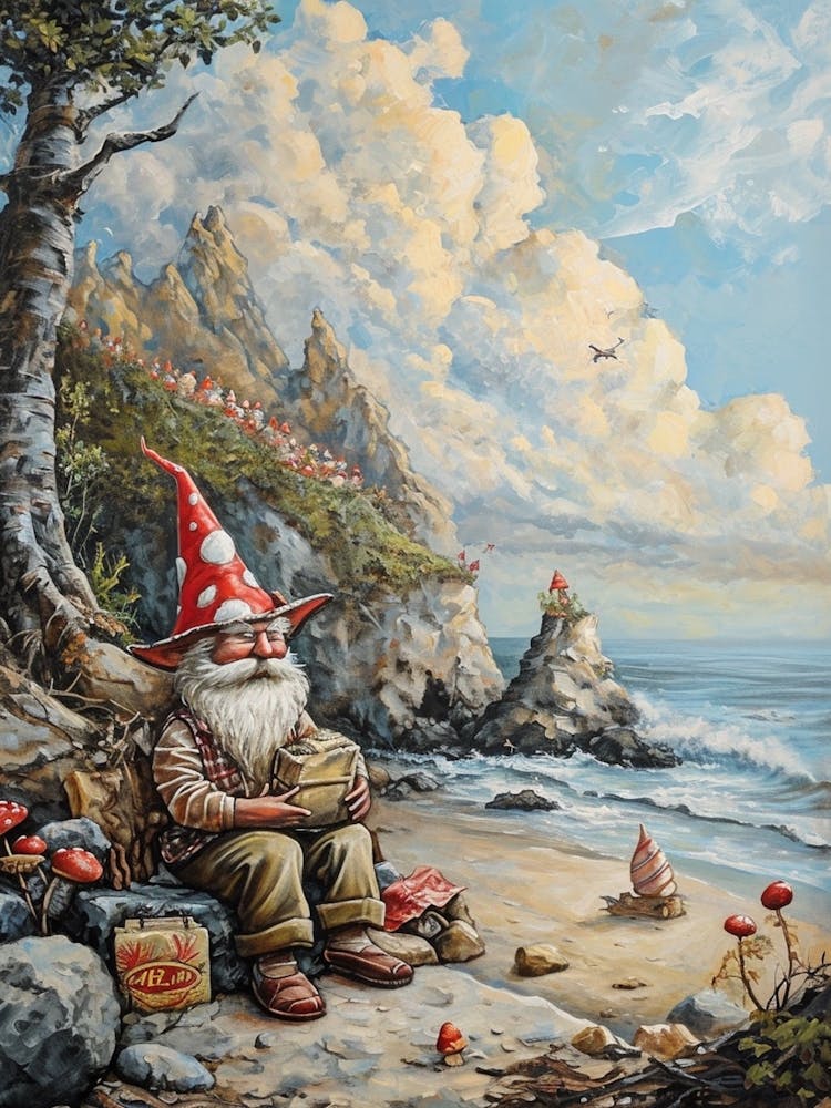 Gnomes On The Beach Kitsch Painting 1