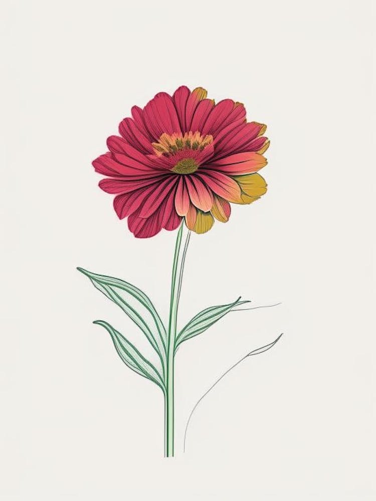 Zinnia Floral Minimal Line Drawing 1 Flower