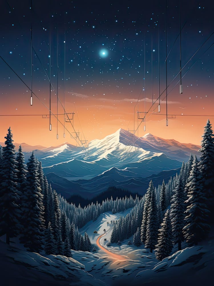 Heavenly Mountain   California Nevada, Usa, Ski Resort Illustration 2 Simple Style