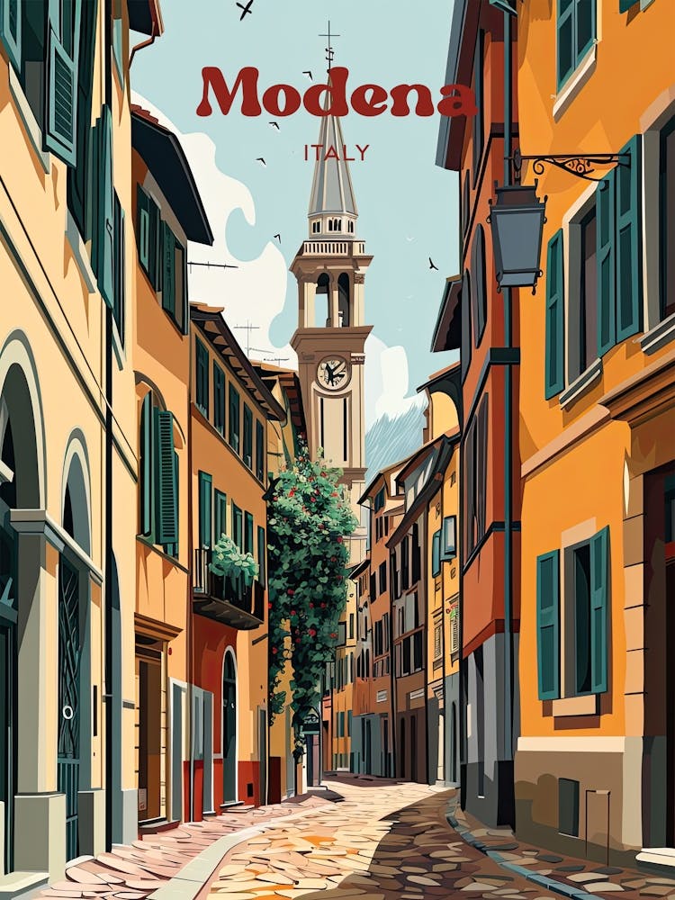 Modena Italy Townview Digital Travel Illustration