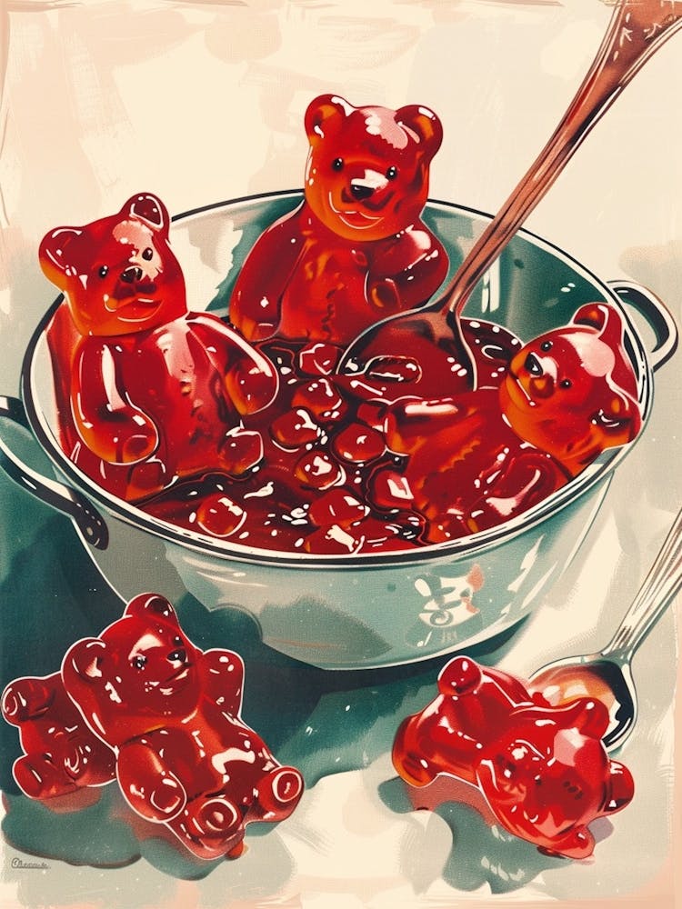 Red Gummy Bears Vintage Advertisement Illustration 1