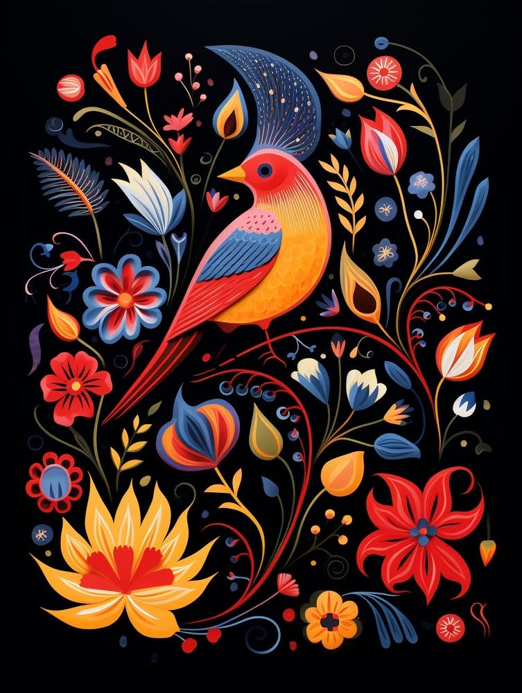 Folk-Vogelillustration Kardinal 3