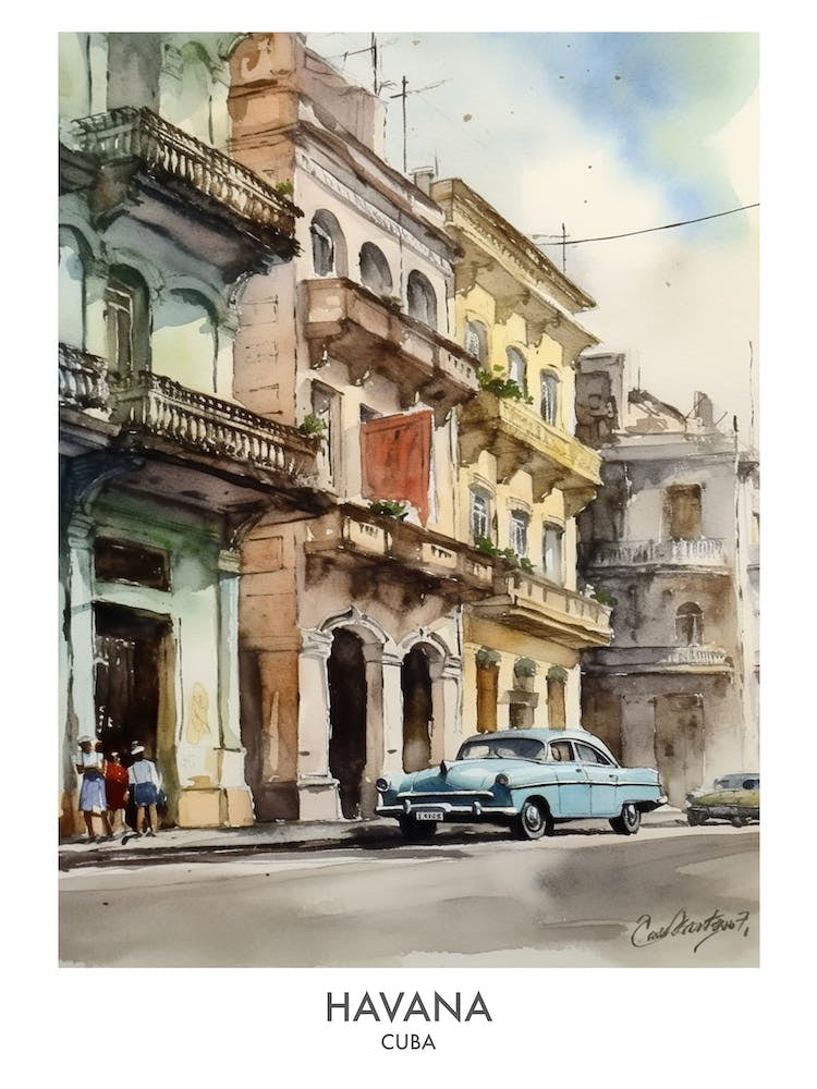 Havana 1 Watercolour Travel Poster