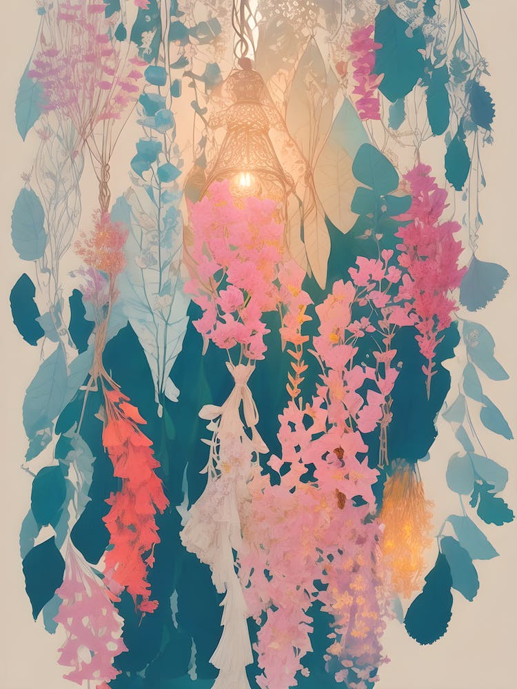 Illustration of dried flowers delicately arranged in a boho style