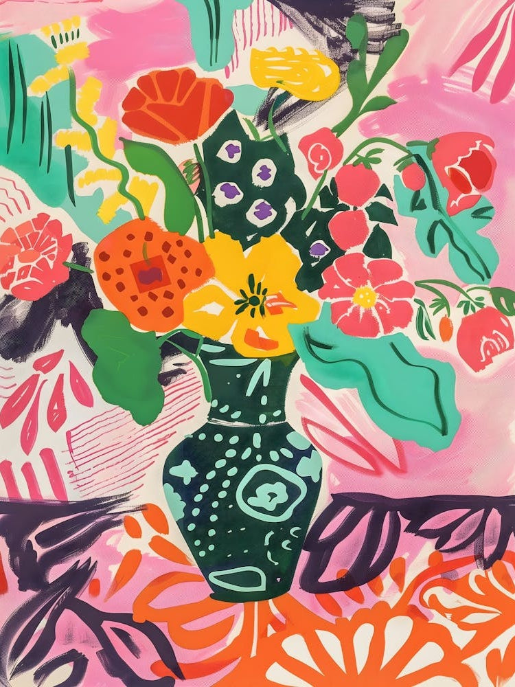 Matisse Inspired, Flowers In A Vase, Fauvism Style 1