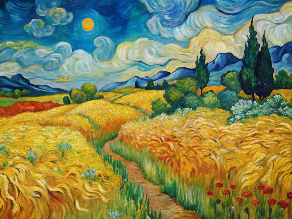 Van Gogh A Golden Wheatfield Blending Into A Vivid
